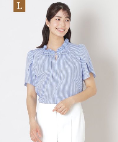【L】カラミストライプ シャツブラウス