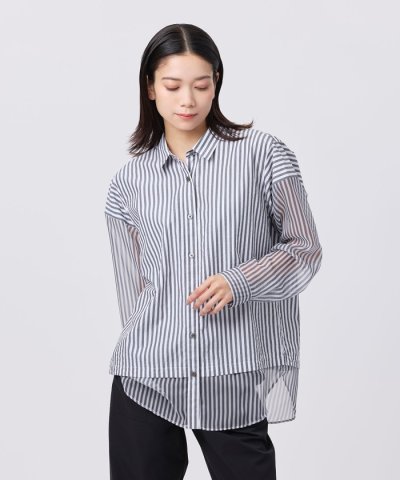 【カタログ掲載品】【ウォッシャブル】シアーコンビストライプロングシャツ