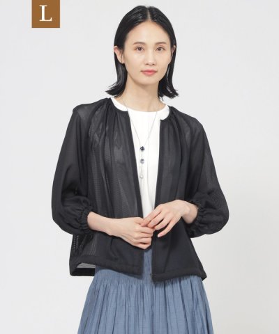 【L】【ウォッシャブル】麻調メッシュブルゾン