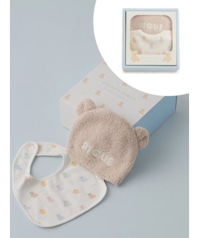 【ラッピング済み】【BABY】ベアニットキャップ&スタイ2点セット ギフトBOX