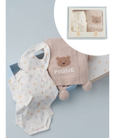 【ラッピング済み】【BABY】ベアブランケット&ボディースーツ&スタイ3点セット