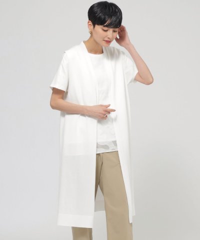 【ウォッシャブル】ドライタッチコットンニットロングジレ