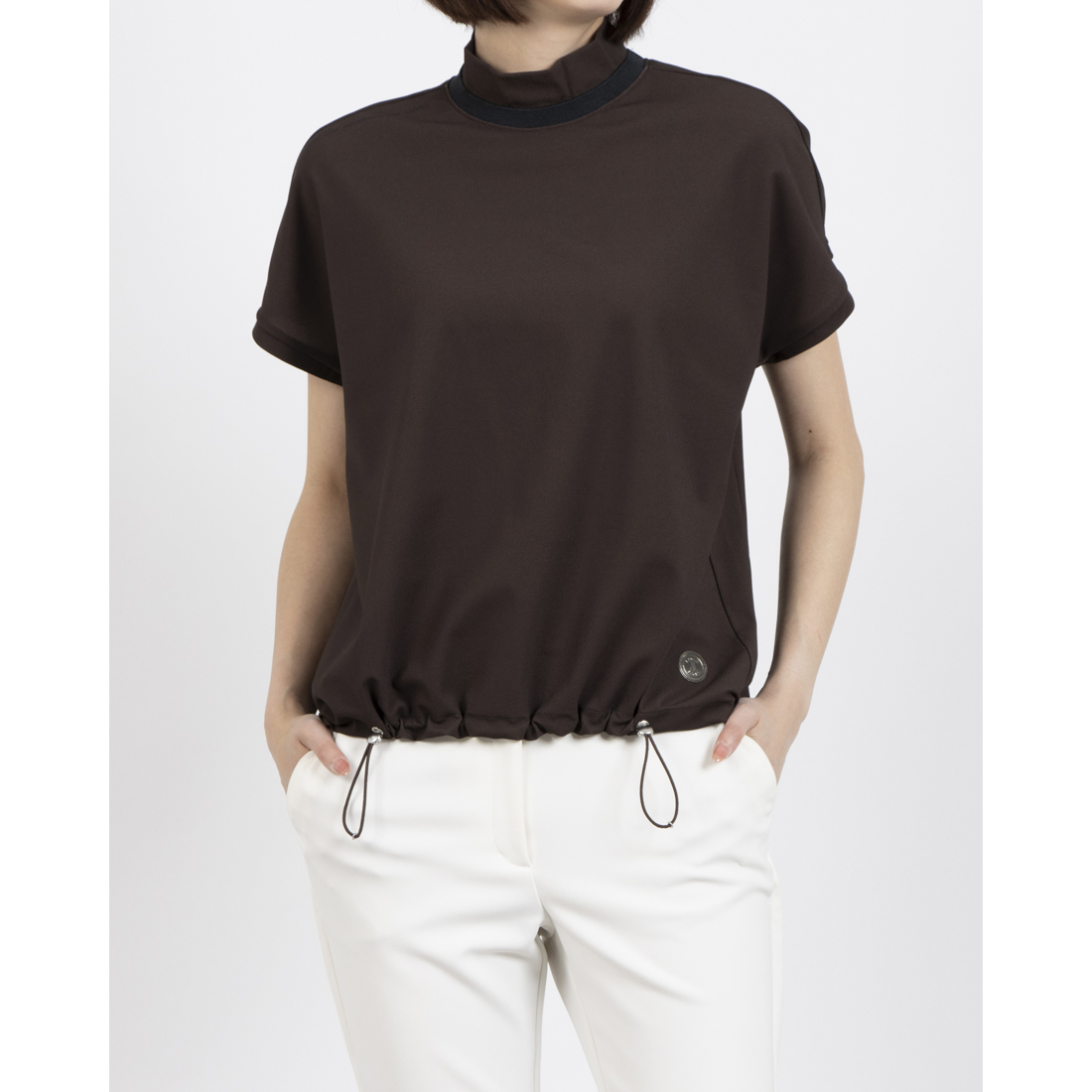 LANVINSPORT モックネック半袖シャツ【Sunscreen NIR/吸汗】 ブラウン 38