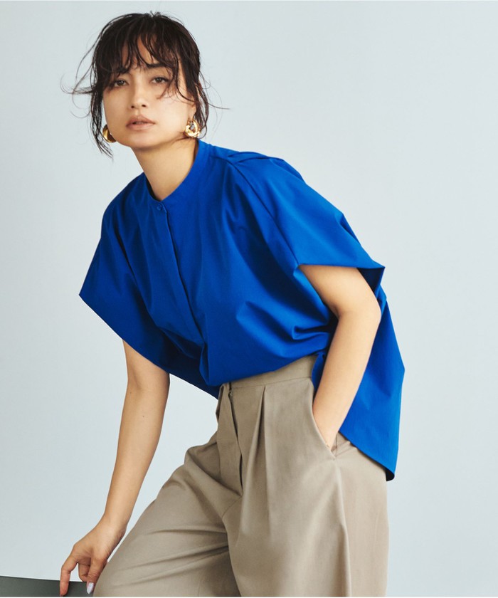 【接触冷感・UVカット・洗える】ヴィンテージスパンブロード デザインブラウス 接触冷感・UVカット・洗える】ヴィンテージスパンブロード