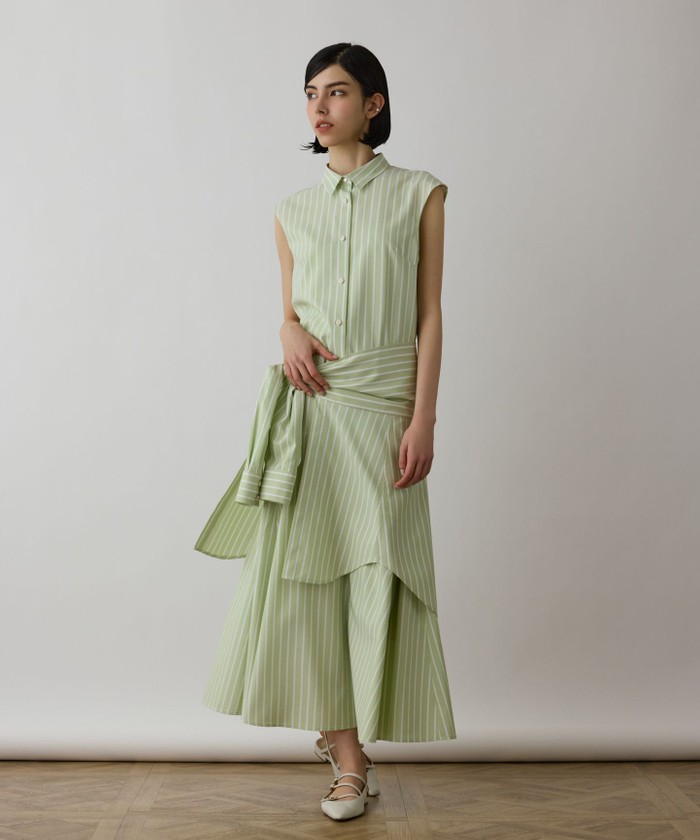 GRACECONTINENTAL ストライプシャツワンピース グリーン 38 GRACECONTINENTAL ストライプシャツワンピース グリーン 38
