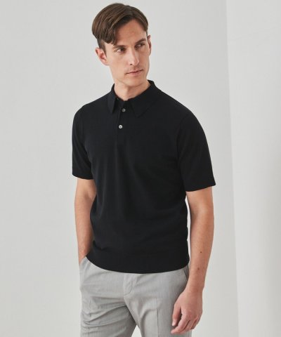 【洗える】イタリア糸 セットインニットポロ