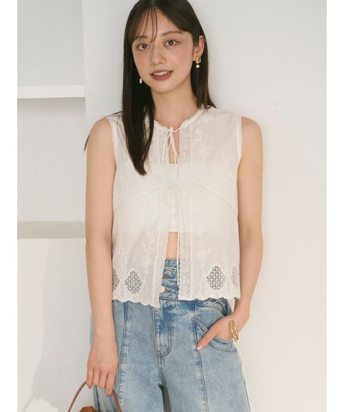FRAYI. D カットワークノースリブラウス WHT F FRAYI. D カットワークノースリブラウス WHT F