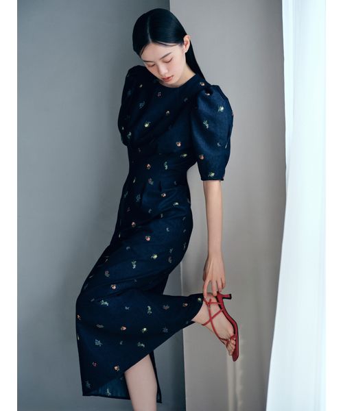 【FRAY I.D】【Mサイズ】フルーツエンブロイダリーパフスリーブワンピース FRAY I.D｜フルーツエンブロイダリーパフスリーブワンピース