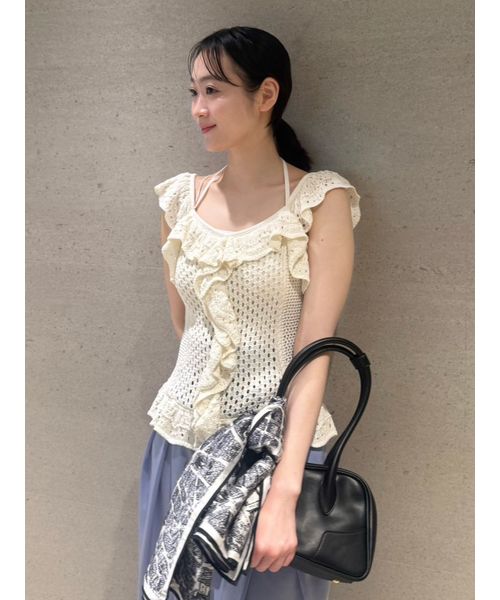 バイカラーフリルメッシュプルオーバー(508159800)｜阪急百貨店