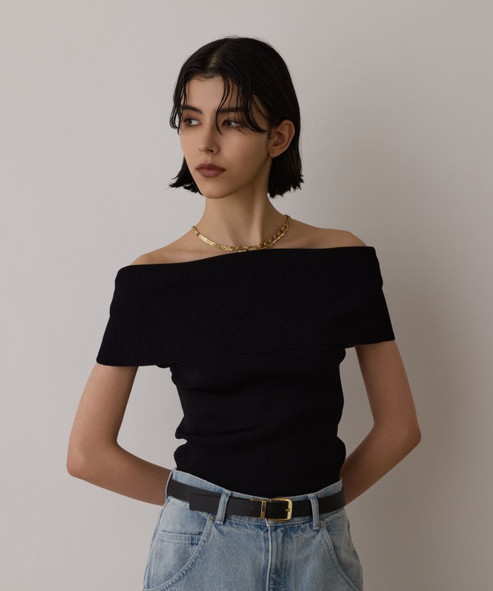 GRACECONTINENTAL オフショルリブニットトップ ブラック 36 GRACECONTINENTAL オフショルリブニットトップ ブラック 36