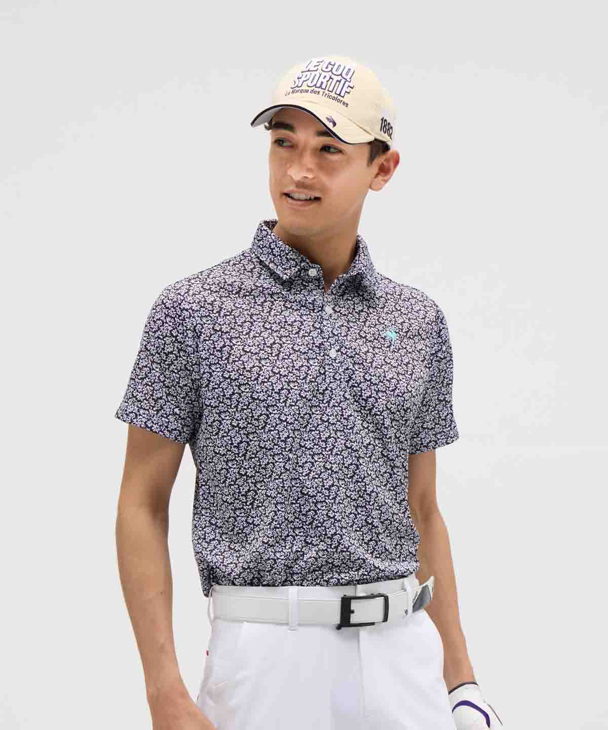 lecoqsportifgolf 【直営店限定】小花柄半袖シャツ ネイビー LL