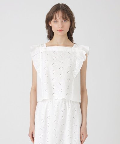 シャンブレーレースブラウス