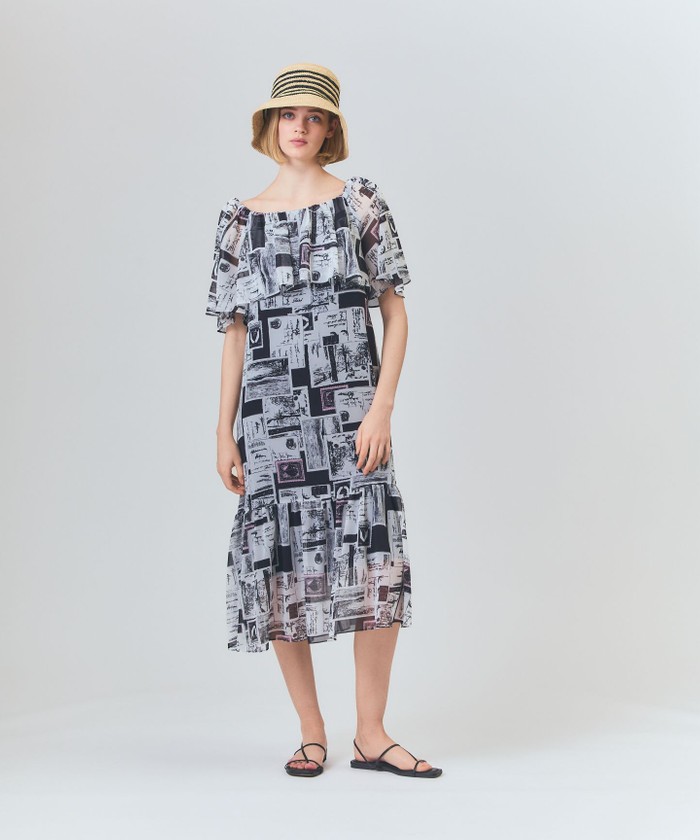 GRACECONTINENTAL シフォンプリントドレス ブラック 36 GRACECONTINENTAL シフォンプリントドレス ブラック 36