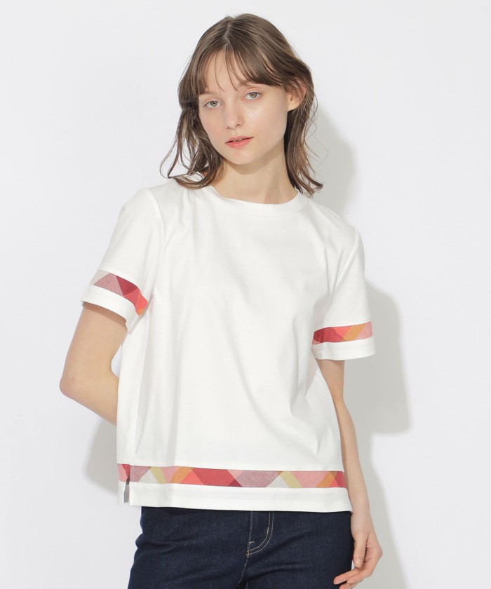 WEB限定】バイオシルケットスムースチェックラインTシャツ WEB限定】バイオシルケットスムースチェックラインTシャツ