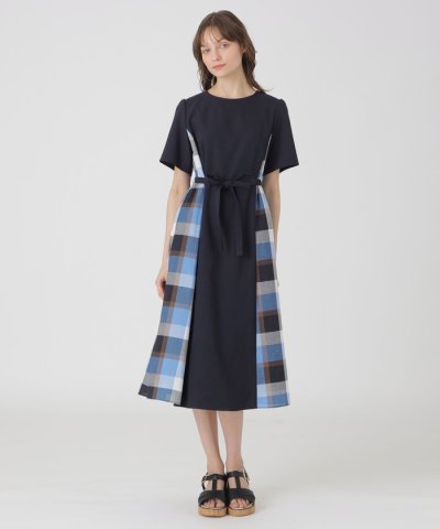 ウェザーストレッチチェックコンビドレス