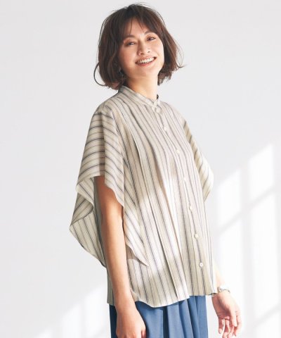 【カタログ掲載・接触冷感・吸水速乾・洗える】ナチュラルリネンフレア袖 シャツ