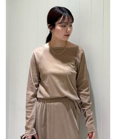 【セットアップ対応】フロッキーベロアボートネックトップス