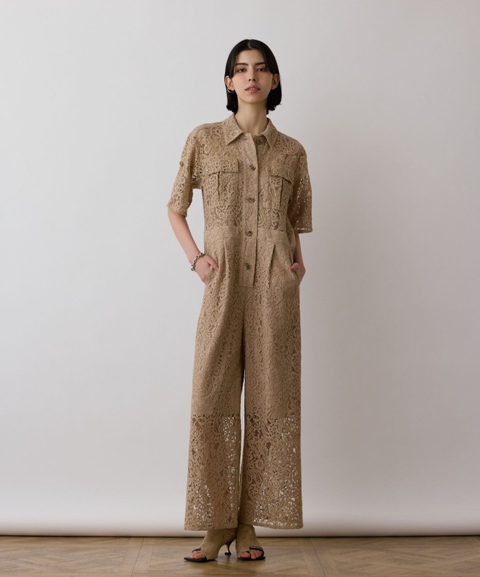 GRACECONTINENTAL コードレースジャンプスーツ ベージュ 38