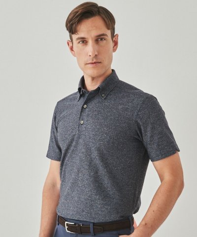 麻混・襟しっかり【洗える/通気性】ノルマンディーリネン ボタンダウンポロシャツ(