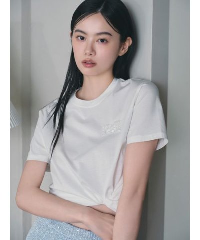 ビジューエンブロイダリーロゴTシャツ／ウォッシャブル