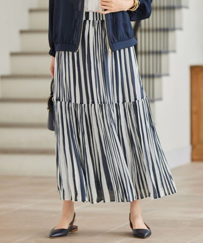 【接触冷感・洗える】ハンドワッシャープリーツストライプ スカート