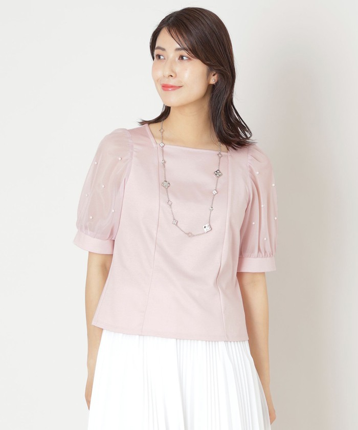 TO BE CHIC トップス　ピンク セール】 【L】ランダムドット ピンタックブラウス （その他トップス