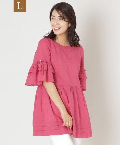 【L】ウェーブローン スリーブフリルチュニック