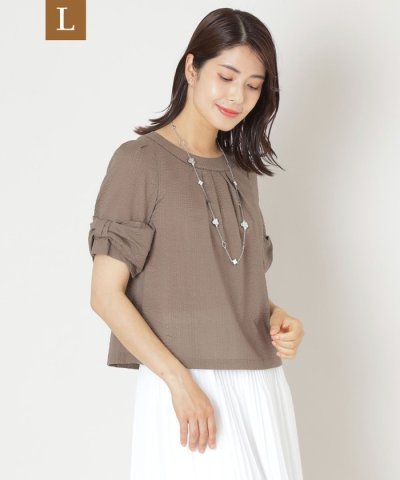 【L】ウェーブローン スリーブリボンブラウス