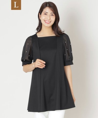 【L】ドットパールスリーブ チュニック
