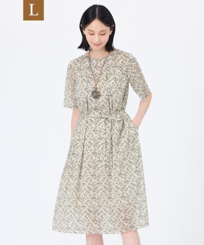 【L】【ウォッシャブル】シャドーフラワープリントワンピース