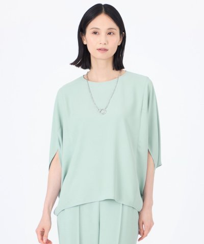 【ウォッシャブル】【接触冷感】【UV】バックサテンジョーゼットプルオーバーブラウ