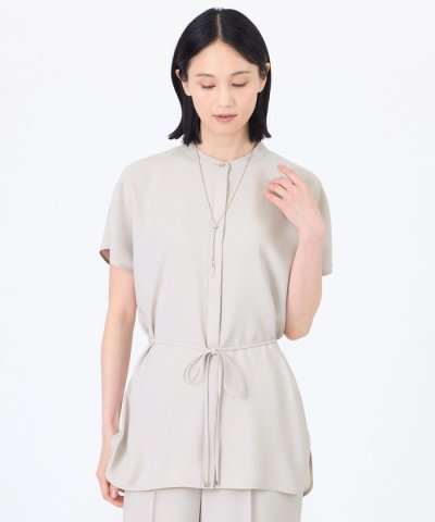 【ウォッシャブル】【接触冷感】【UV】バックサテンジョーゼットチュニックブラウス