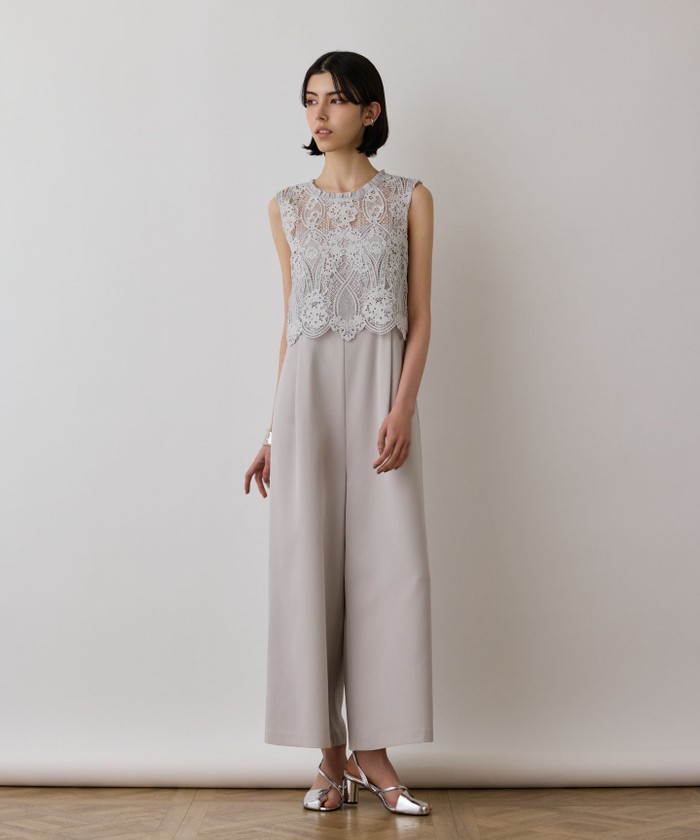 GRACECONTINENTAL レースコンビサロペット グレー 36 GRACECONTINENTAL レースコンビサロペット グレー 36