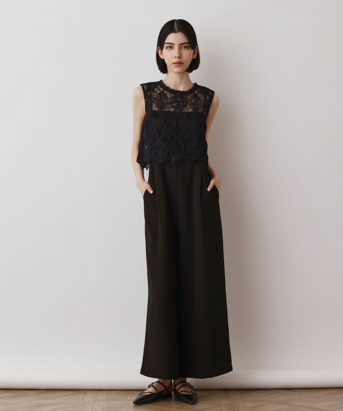 GRACECONTINENTAL レースコンビサロペット ブラック 36 GRACECONTINENTAL レースコンビサロペット ブラック 36