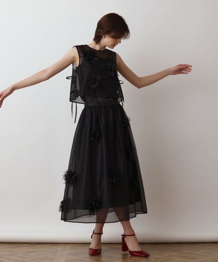 GRACECONTINENTAL メッシュフラワースカート ブラック 38 GRACECONTINENTAL メッシュフラワースカート ブラック 38