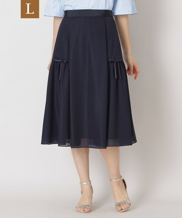 新作　TO BE CHIC ライトエアリー リボンスカート紺　44 ブルー系｜Aラインスカート｜TO BE CHIC(Lサイズ)(トゥー ビー