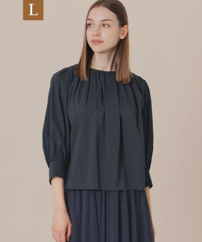 【L】【WEB・一部店舗限定】コットンナイロンストレッチノーカラーブラウス