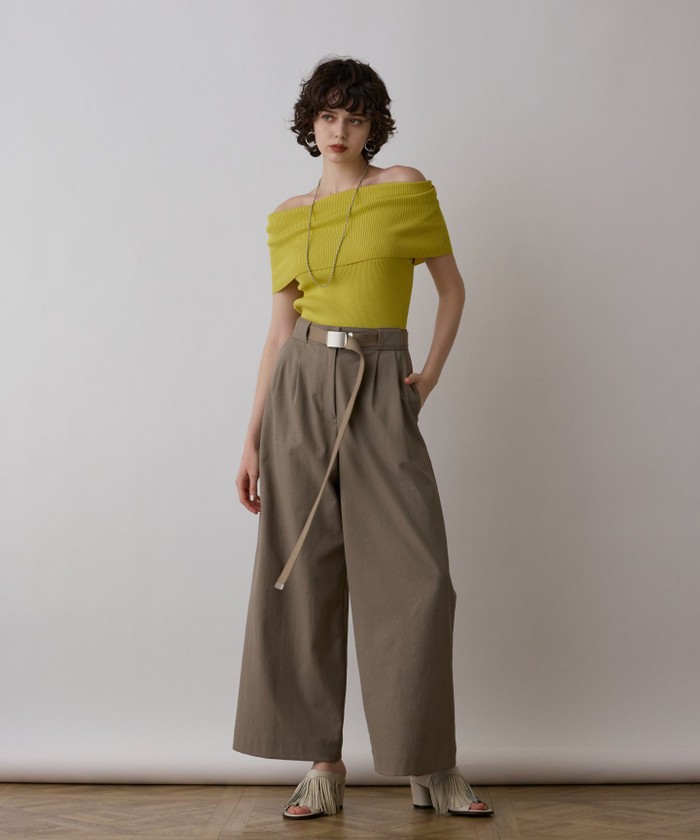 GRACECONTINENTAL ストレッチワイドパンツ カーキ 34