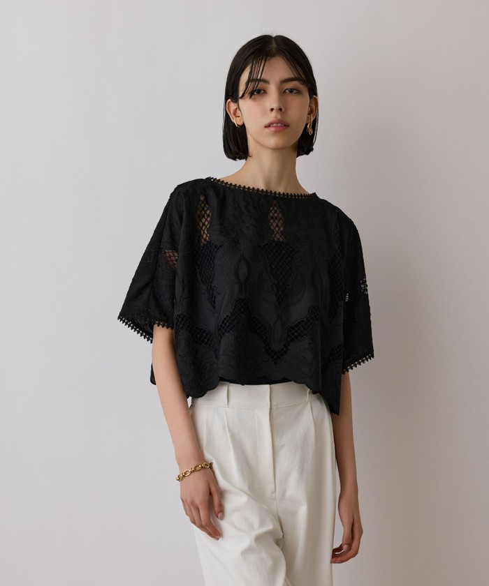 GRACECONTINENTAL 刺繍ポンチョトップ ブラック 36