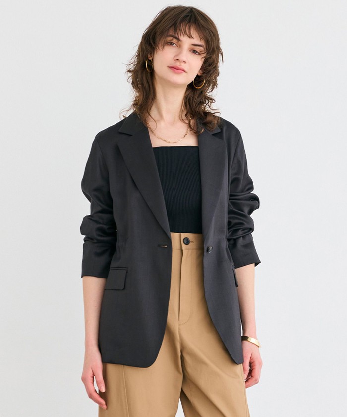 BEIGE 【洗える】BERGAMOT / ウォッシャブルリネンバックドロストジャケット BLACK 32 BEIGE 【洗える】BERGAMOT / ウォッシャブルリネンバックドロストジャケット BLACK 32