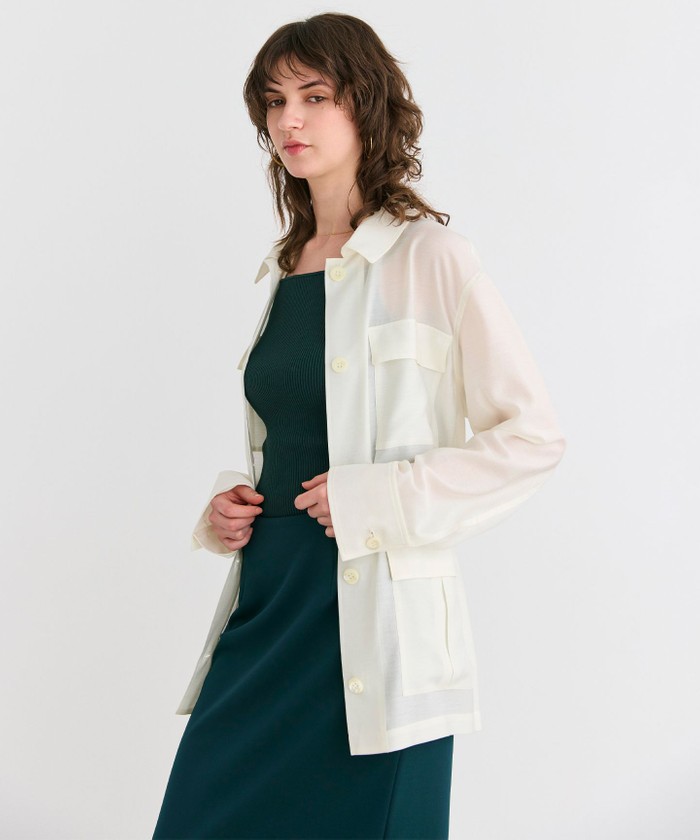 BEIGE 【洗える】AMARYLLIS / ウエストベルトシアーサファリジャケット ECRU 4