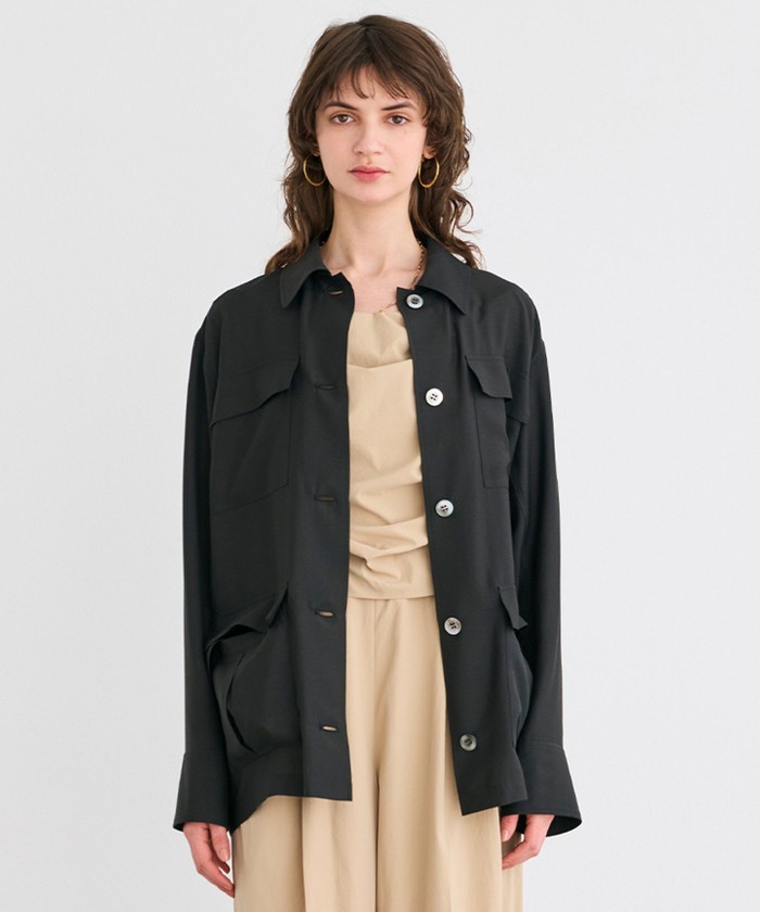 BEIGE 【洗える】AMARYLLIS / ウエストベルトシアーサファリジャケット BLACK 4