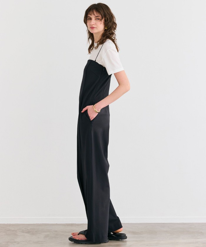 BEIGE 【洗える】PHILOX / ハイストレッチベアトップオールインワン BLACK 4