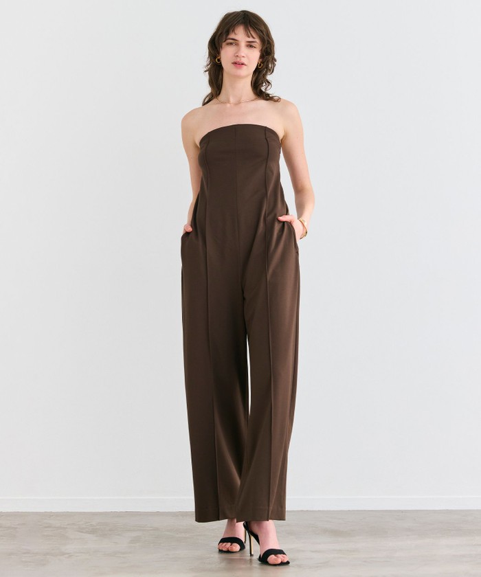 BEIGE 【洗える】PHILOX / ハイストレッチベアトップオールインワン BROWN 4