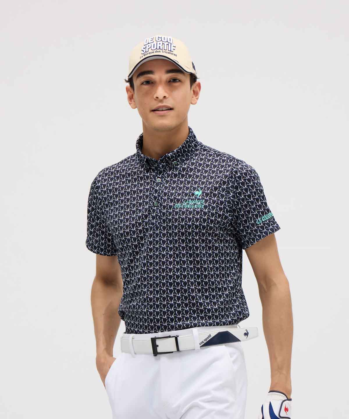lecoqsportifgolf 【直営店限定】幾何学柄プリント半袖シャツ ネイビー L