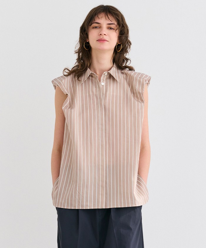 BEIGE 【洗える】FREESIA / バルーンスリーブストライプブラウス CAMELSTRIPE 2 BEIGE 【洗える】FREESIA / バルーンスリーブストライプブラウス CAMELSTRIPE 2
