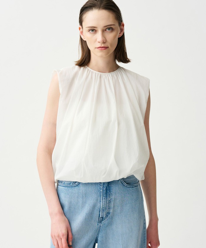 UNCRAVE 【撥水・洗濯機洗い可】シアープルーフナイロン ギャザーブラウス ホワイト 1 UNCRAVE 【撥水・洗濯機洗い可】シアープルーフナイロン ギャザーブラウス ホワイト 1