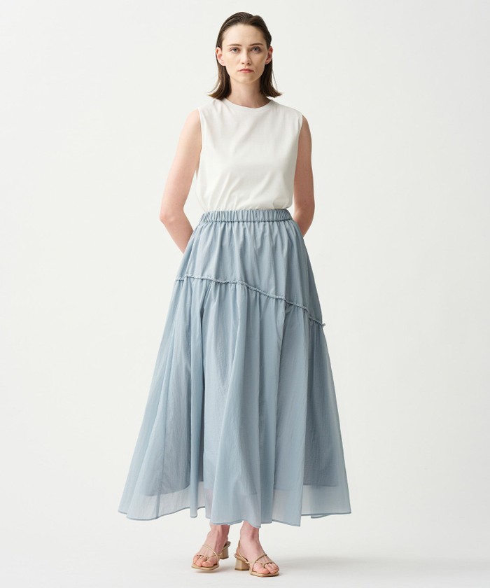 UNCRAVE 【撥水・洗濯機洗い可】シアープルーフナイロン ドローコードスカート サックス 1 UNCRAVE 【撥水・洗濯機洗い可】シアープルーフナイロン ドローコードスカート サックス 1