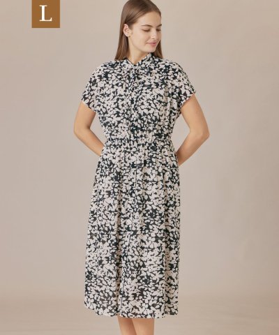 【L】【WEB・一部店舗限定】シルエットフラワーワンピース