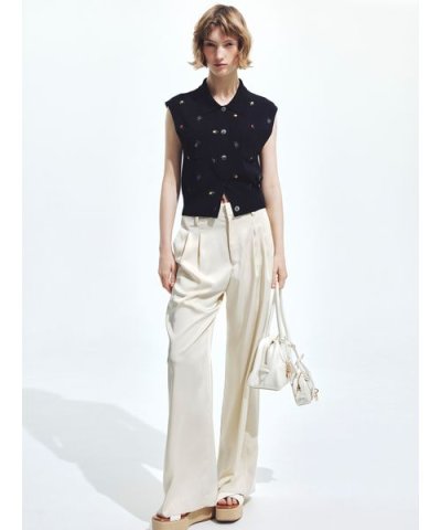 サイドラインサテンワイドパンツ／ウォッシャブル